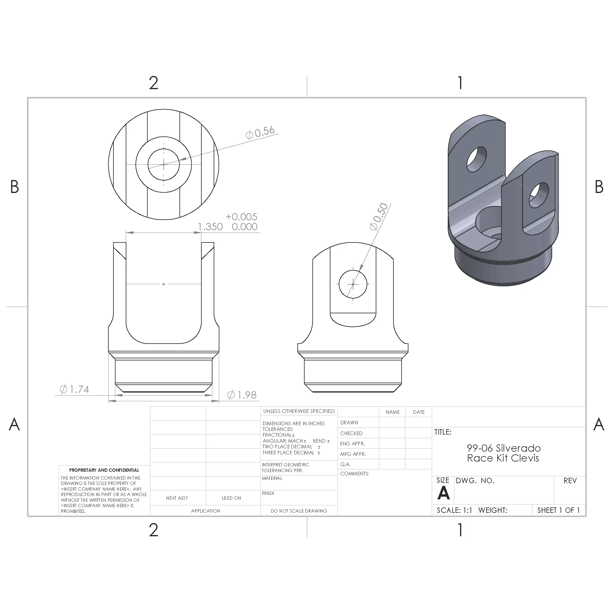 99-06 GM1500 Machined Steering Clevis — view 2