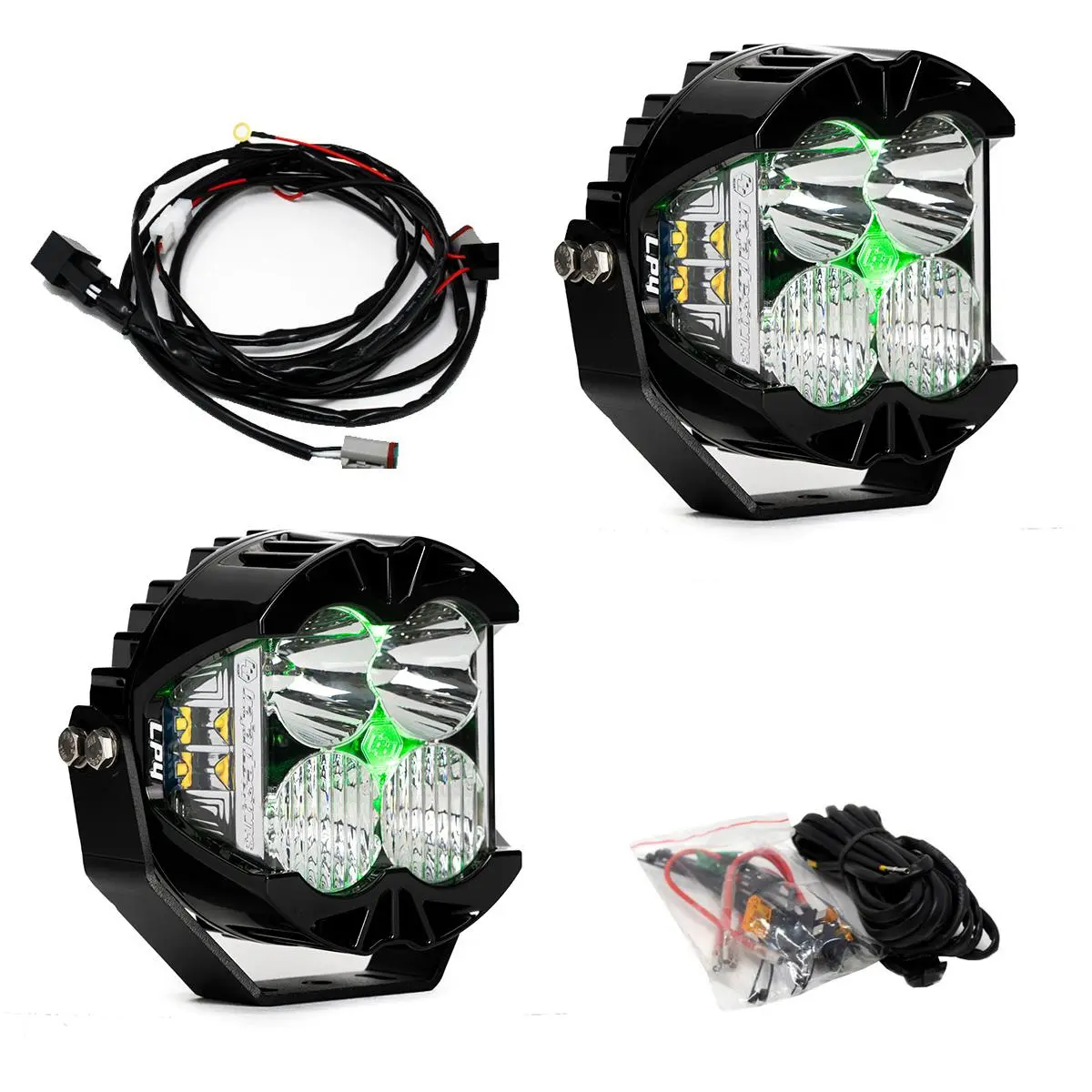 LP4 Pro LED Auxiliary Light Pod Pair - Universal Clear Lens With Green Backlight — view 1